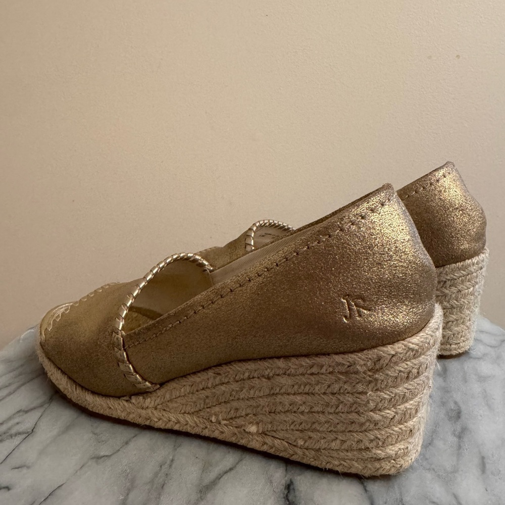 Jack Rogers Gold Peep Toe Espadrille Wedge Sandals Women’s Size 8.5 Preppy - Picture 4 of 7